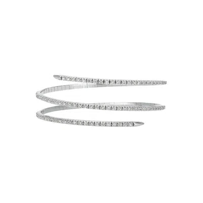 Pre-owned Morris & David 2.50 Carat Natural Diamond Wrap Flexible Bangle Bracelet G Si 14k White Gold