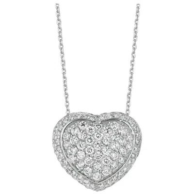 Pre-owned Morris & David 2.55 Carat Natural Diamond Heart Necklace Pendant 14 Karat White Gold G Si