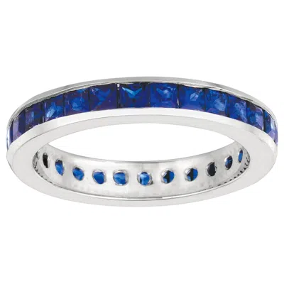 Pre-owned Morris & David 2.70 Carat Natural Princess Cut Sapphire Eternity Band Ring 14 Karat White Gold
