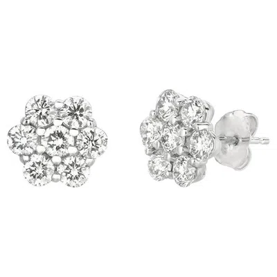 Pre-owned Morris & David 2.80 Carat Natural Diamond Flower Earrings G Si 14k White Gold