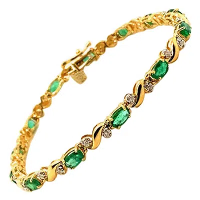 Pre-owned Morris & David 2.82 Carat Natural Diamond And Emerald Bracelet G-h Si 14 Karat Yellow Gold
