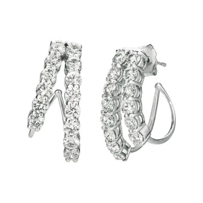 Pre-owned Morris & David 3.00 Carat Natural Diamond 2 Row Earrings G Si 14k White Gold