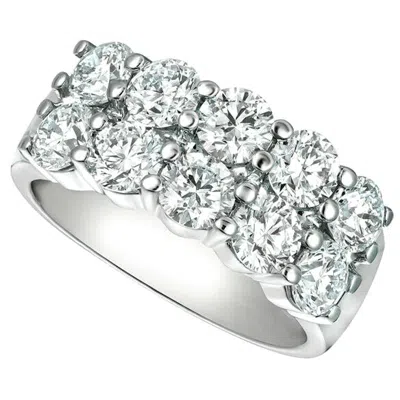 Pre-owned Morris & David 3.00 Carat Natural Diamond 2 Rows Ring G Si 14 Karat White Gold
