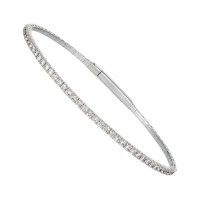 Pre-owned Morris & David 3.00 Carat Natural Diamond Flexible Bangle Bracelet G-h Si 14 Karat White Gold