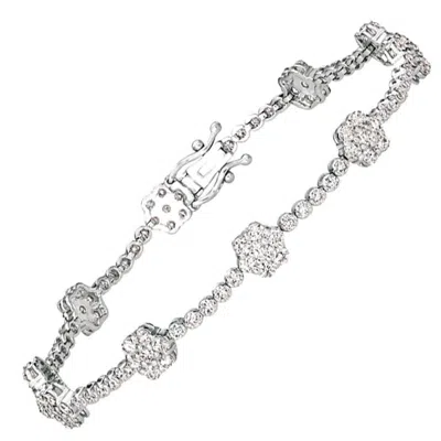 Pre-owned Morris & David 3.00 Carat Natural Diamond Flower Bracelet G Si 14 Karat White Gold