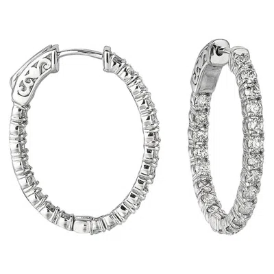 Pre-owned Morris & David 3.00 Carat Natural Diamond Oval Hoop Earrings G Si In 14 Karat White Gold