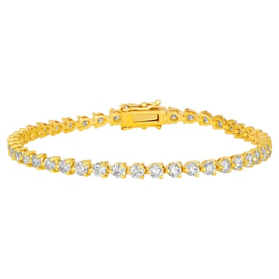 Pre-owned Morris & David 3.00 Carat Natural Diamond Tennis Bracelet 3 Prong 14k Yellow Gold 7''