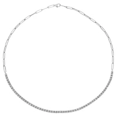 Pre-owned Morris & David 3.00 Carat Natural Diamond Tennis Paper Clip Necklace 14k White Gold