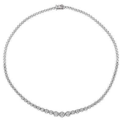 Pre-owned Morris & David 3.00 Ct Natural Diamond Choker Graduating Necklace G Si 14k White Gold 16''