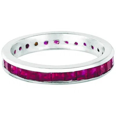 Pre-owned Morris & David 3.05 Carat Natural Princess Cut Ruby Eternity Band Ring 14 Karat White Gold