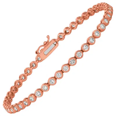 Pre-owned Morris & David 3.10 Carat Natural Diamond Bezel Bracelet G Si 14 Karat Rose Gold In Red