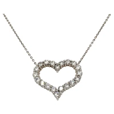 Pre-owned Morris & David 3.10 Carat Natural Diamond Heart Necklace 14 Karat White Gold G Si Chain