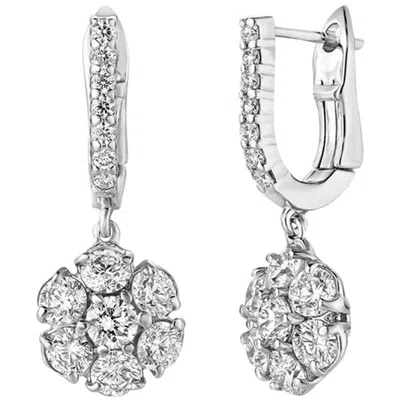 Pre-owned Morris & David 3.20 Carat Natural Diamond Flower Drop Earrings G Si 14 Karat White Gold