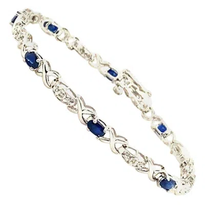 Pre-owned Morris & David 3.25 Carat Natural Sapphire And Diamond Bracelet G Si 14 Karat White Gold