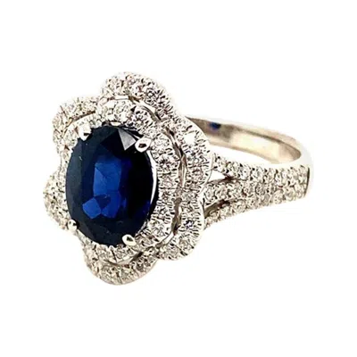 Pre-owned Morris & David 3.35 Carat Natural Oval Sapphire And Diamond Ring 18 Karat White Gold
