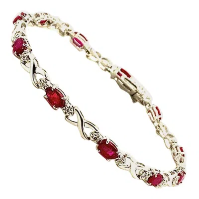 Pre-owned Morris & David 3.75 Carat Natural Diamond And Ruby Bracelet G-h Si 14 Karat White Gold