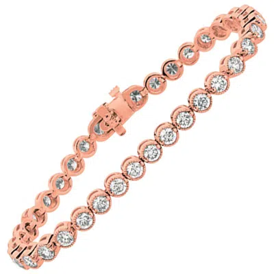 Pre-owned Morris & David 4.00 Carat Natural Diamond Bracelet G Si 14k Rose Gold 7 Inches In Red
