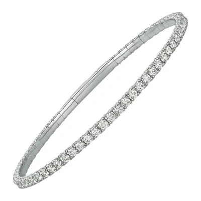 Pre-owned Morris & David 4.00 Carat Natural Diamond Flexible Bangle Bracelet G-h Si 14k White Gold