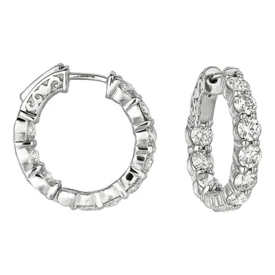 Pre-owned Morris & David 4.00 Carat Natural Diamond Hoop Earrings G-h Si In 14k White Gold