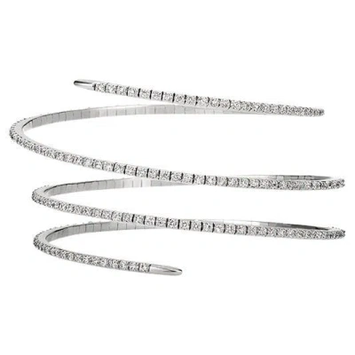 Pre-owned Morris & David 4.00 Carat Natural Diamond Wrap Flexible Bangle Bracelet G Si 14k White Gold