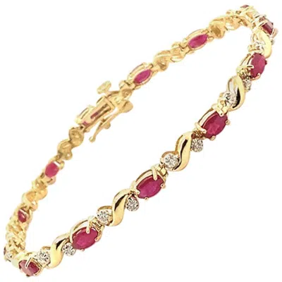 Pre-owned Morris & David 4.43 Carat Natural Diamond And Ruby Bracelet G-h Si 14 Karat Yellow Gold