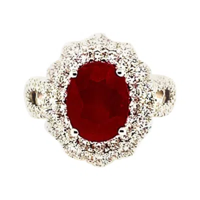 Pre-owned Morris & David 4.50 Carat Natural Oval Ruby And Diamond Ring 18 Karat White Gold
