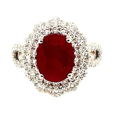 Pre-owned Morris & David 4.50 Carat Natural Oval Ruby And Diamond Ring 18 Karat White Gold