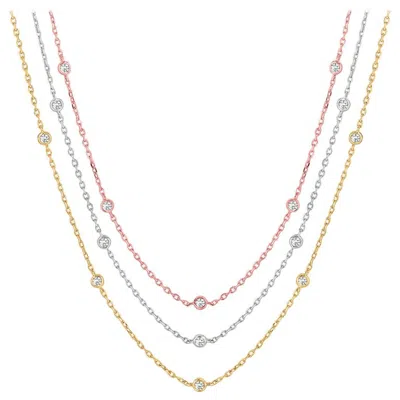 Pre-owned Morris & David 4.50 Ct Diamond By The Yard 3 Strand Diamond Necklace, Rose, White & Yellow Gold