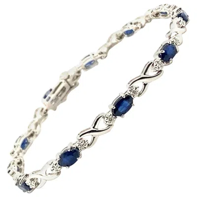 Pre-owned Morris & David 4.54 Carat Diamond And Sapphire Bracelet G Si 14 Karat White Gold
