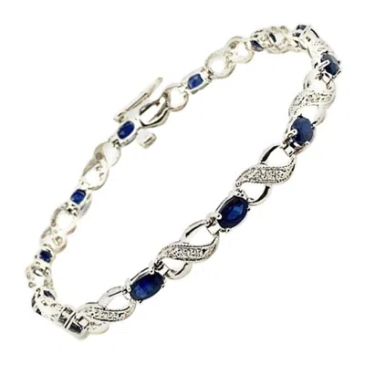 Pre-owned Morris & David 4.85 Carat Diamond And Sapphire Bracelet G Si 14 Karat White Gold