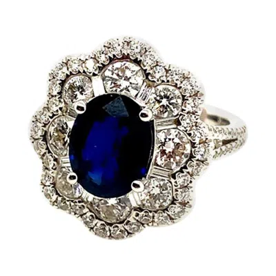 Pre-owned Morris & David 5.00 Carat Natural Sapphire And Diamond Ring F Vs 18 Karat White Gold