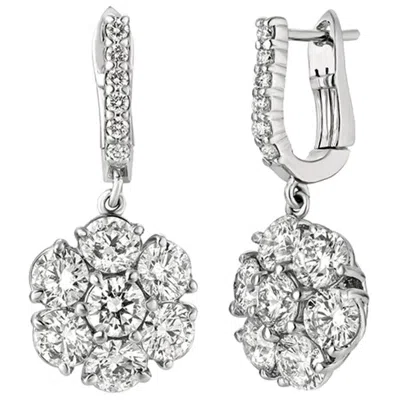 Pre-owned Morris & David 5.15 Carat Natural Diamond Flower Drop Earrings G Si 14 Karat White Gold