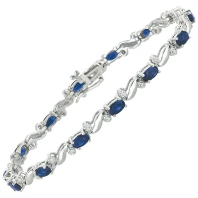 Pre-owned Morris & David 5.37 Carat Diamond And Sapphire Bracelet G Si 14 Karat White Gold