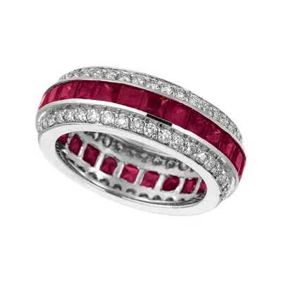 Pre-owned Morris & David 5.70 Carat Natural Ruby And Diamond Eternity Ring Band 14 Karat White Gold