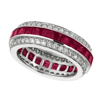 Pre-owned Morris & David 5.70 Carat Natural Ruby And Diamond Eternity Ring Band 14 Karat White Gold