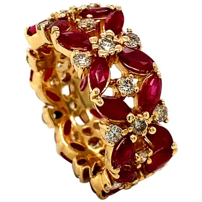 Pre-owned Morris & David 6.75 Carat Natural Diamond And Ruby Ring Band 14 Karat Yellow Gold