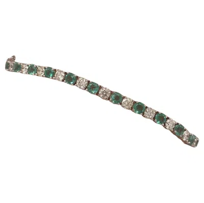 Pre-owned Morris & David 6.90 Carat Diamond And Emerald Bracelet G Si 14k White Gold