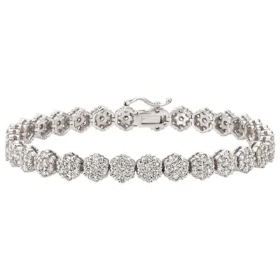 Pre-owned Morris & David 7.50 Carat Natural Diamond Flower Bracelet G Si 14k White Gold