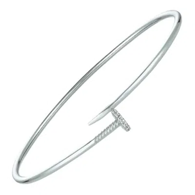 Pre-owned Morris & David Natural Diamond Nail Bangle Bracelet G Si 14 Karat White Gold