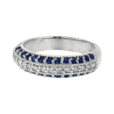 Pre-owned Morris & David Natural Sapphire And Diamond Fashion Ring Band 14 Karat White Gold
