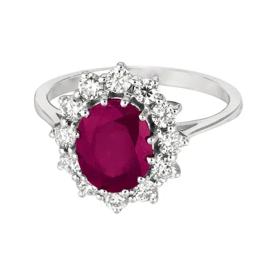 Pre-owned Morris & David Princess Diana Inspired 3.50 Carat Oval Ruby & Diamond Ring 14 Karat White Gold