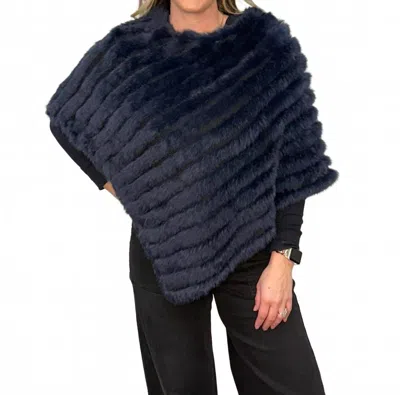 Morris Kaye Knit Rabbit Poncho In Navy In Blue