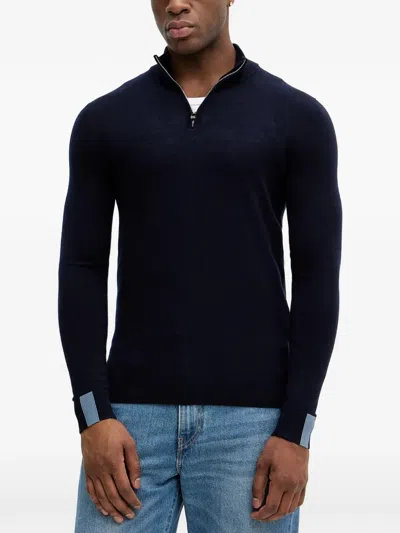 Mos Mosh Adam Zip Polo Shirt In Blue