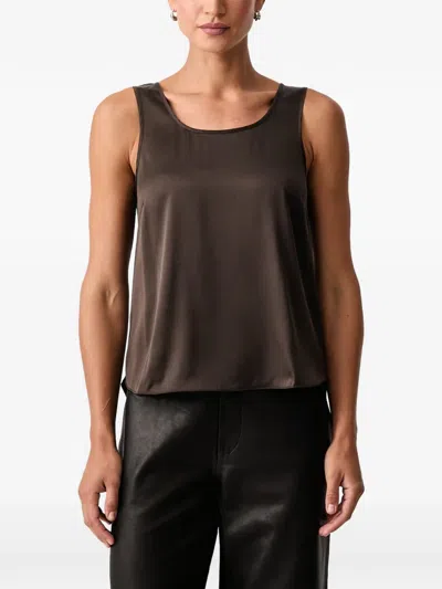 Mos Mosh Astrid Satin-finish Scoop-neck Top In 브라운