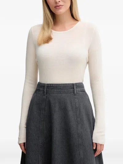 Mos Mosh Bouch Fine-knit Long-sleeve T-shirt In White
