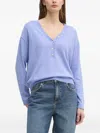 Mos Mosh Buttoned V-neck Top In Blue