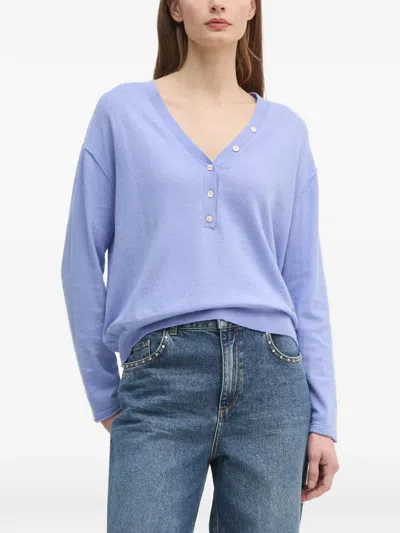Mos Mosh Buttoned V-neck Top In Blue
