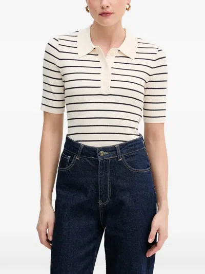 Mos Mosh Caliz Striped Ribbed-knit Polo Shirt In White