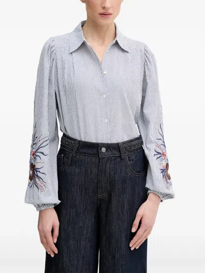 Mos Mosh Ciu Embroidered Striped Shirt In Blue