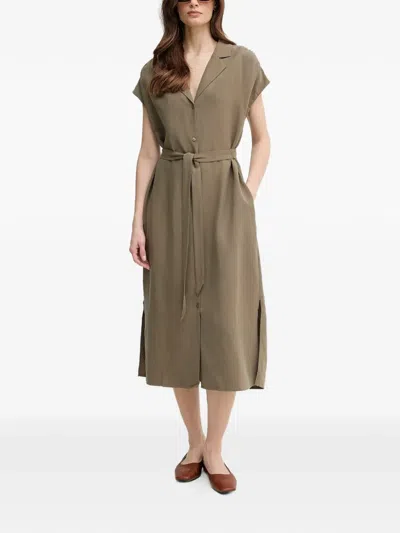 Mos Mosh Collared Belted Midi Dress In Brown